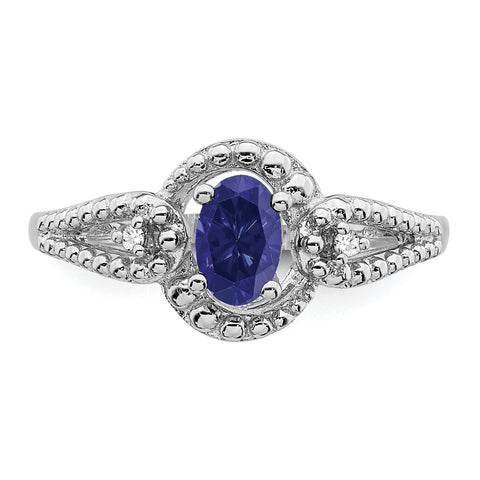 Sterling Silver Rhodium-plated Created Sapphire & Diam. Ring QBR16SEP