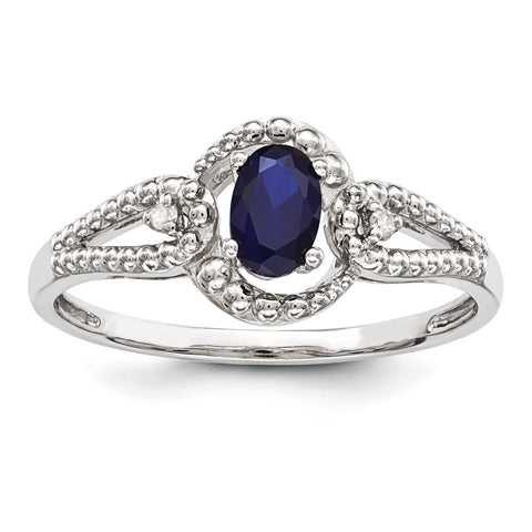 Sterling Silver Rhodium-plated Created Sapphire & Diam. Ring QBR16SEP - shirin-diamonds