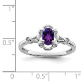 925 Sterling Silver Rhodium-Plated Amethyst and Diamond Ring
