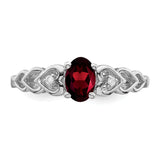 925 Sterling Silver Rhodium-Plated Garnet and Diamond Ring