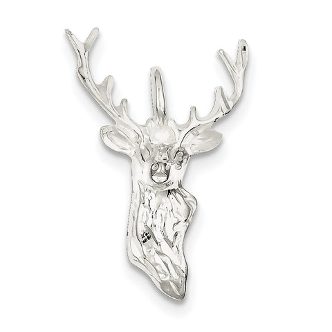 Sterling Silver Diamond Cut Deer Head Pendant QC4897 - shirin-diamonds
