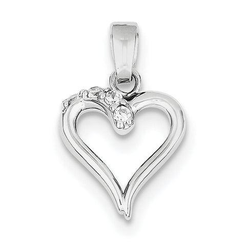 Sterling Silver Rhodium Plated CZ Heart Pendant QC7445 - shirin-diamonds