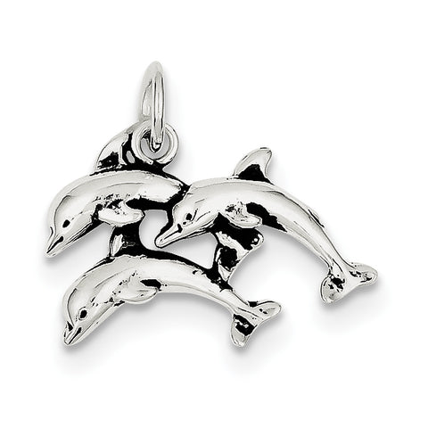 Sterling Silver Antiqued Dolphin Charm QC7662 - shirin-diamonds