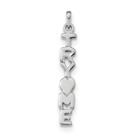 Sterling Silver Rhodium-plated Polished TRY ME Heart Pendant QC9211 - shirin-diamonds