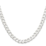 Sterling Silver 7mm Curb Chain (Weight: 50.32 Grams, Length: 28 Inches)