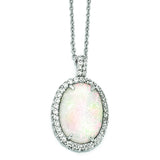Cheryl M Sterling Silver Synthetic Opal & CZ Pendant Necklace QCM935 - shirin-diamonds