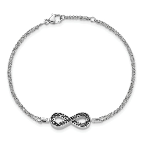 Sterling Silver Rhod 0.1ct. Blk/Wht Dia. Rvsble Infinty w/.5in ext. Bracele (Weight: 3.2 Grams, Length: 6.5 Inches)