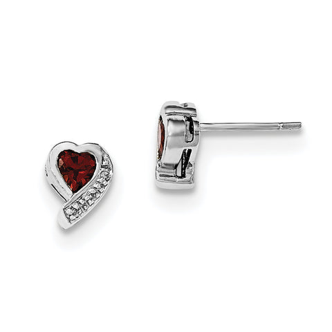 Sterling Silver Rhodium-plated Garnet and Diamond Heart Earrings QE12618GA - shirin-diamonds