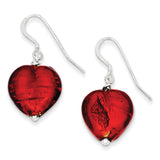 Sterling Silver Red Murano Glass Heart Earrings QE2873 - shirin-diamonds