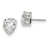 Sterling Silver 8mm Heart 3 Prong CZ Stud Earrings QE7539 - shirin-diamonds