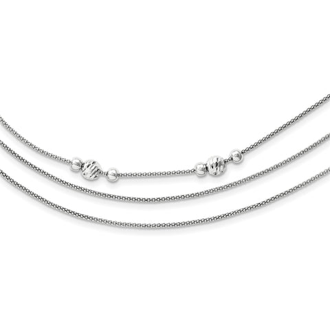 Sterling Silver 3 Strand D/C Bead Polished Fancy Necklace QG3778 - shirin-diamonds