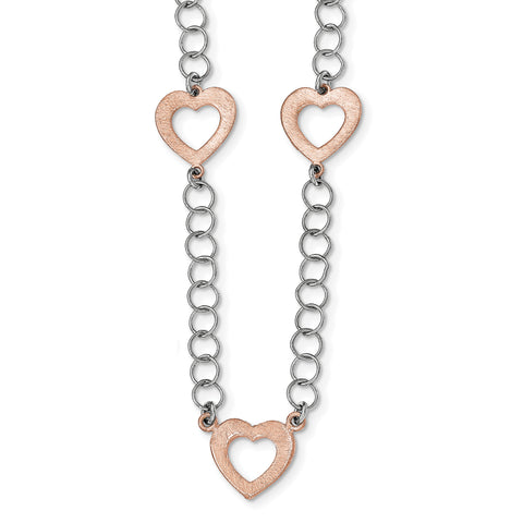 Sterling Silver Rhodium-plated Rose-tone Hearts w/ 2 in ext. Necklace QG3811 - shirin-diamonds