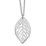 Sterling Silver Rhodium-plated Satin Cut-out Leaf Necklace QG3896 - shirin-diamonds