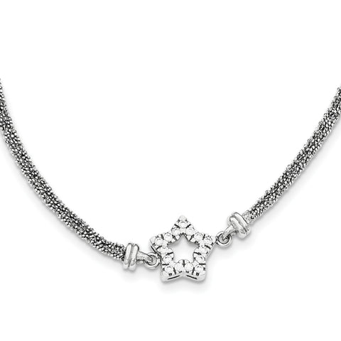 Sterling Silver CZ Star 2 Strand Diamond Cut W/2IN EXT Necklace QG3905 - shirin-diamonds