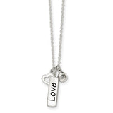 Sterling Silver Polished CZ Love Heart Charm w/ 1 inch ext Necklace QG4032 - shirin-diamonds