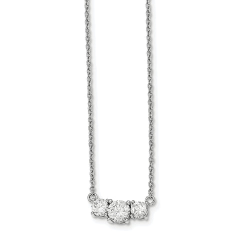 Sterling Silver Rhodium-plated & CZ 16.5in 3 Stone w/1in ext. Necklace QG4055 - shirin-diamonds