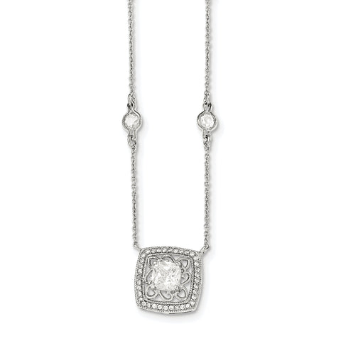 Sterling Silver Polished CZ w/2in. ext. Necklace QG4059 - shirin-diamonds