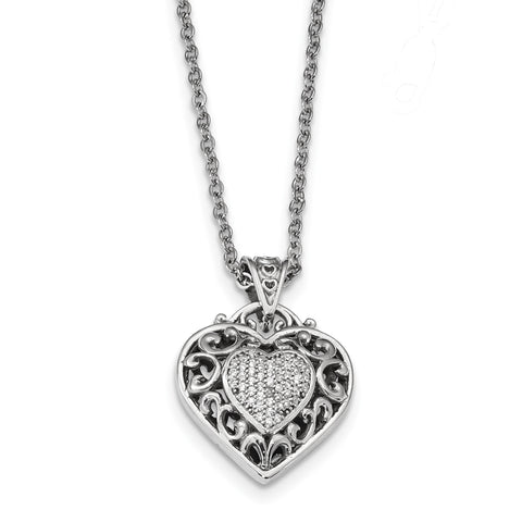 Sterling Silver Rhodium-plated CZ Heart Necklace QG4612 - shirin-diamonds