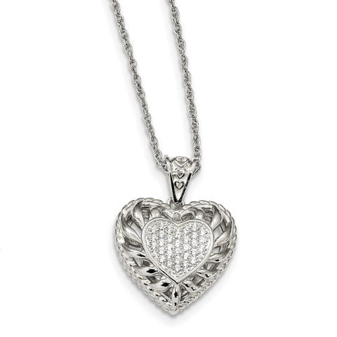 Sterling Silver CZ Heart Necklace QG4613 - shirin-diamonds