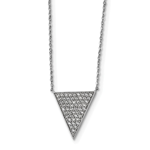 Sterling Silver Rhodium-plated CZ Triangle Dangle Necklace QG4632 - shirin-diamonds