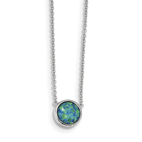Sterling Silver Rhodium-plated Synthetic Blue Opal 18in Necklace QG4648 - shirin-diamonds