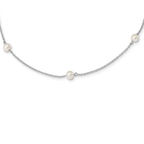 Sterling Silver RH-plated Childs 5-5.5mm FWC Pearl 5-Station Necklace QG4662 - shirin-diamonds