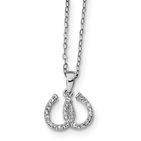Sterling Silver Rhodium-plated CZ Double Horseshoe 15.5 inch Necklace QG4667 - shirin-diamonds
