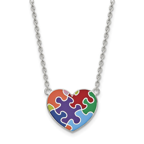 Sterling Silver Rhod-plated Enameled Autism Heart Necklace QG4677 - shirin-diamonds