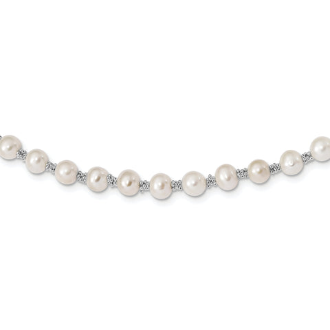 Sterling Silver Rhodium-plated White FW Cultured Pearl Necklace QH1084 - shirin-diamonds