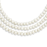 Sterling Silver Triple Strand White FW Cultured Pearl Necklace QH2469 - shirin-diamonds