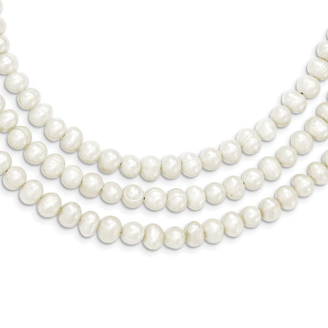 Sterling Silver Triple Strand White FW Cultured Pearl Necklace QH2469 - shirin-diamonds