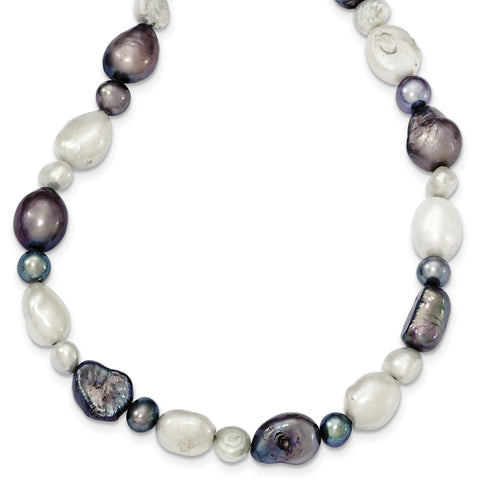 Sterling Silver White & Grey FW Cultured Pearl Necklace QH2648 - shirin-diamonds