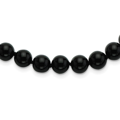 8-8.5mm Smooth Beaded Black Agate Necklace QH4662 - shirin-diamonds