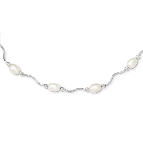 Sterling Silver 6-7mm White FW Cultured Pearl Necklace QH4734 - shirin-diamonds