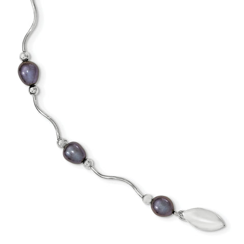 Sterling Silver 6-7mm Black FW Cultured Pearl Necklace QH4854 - shirin-diamonds