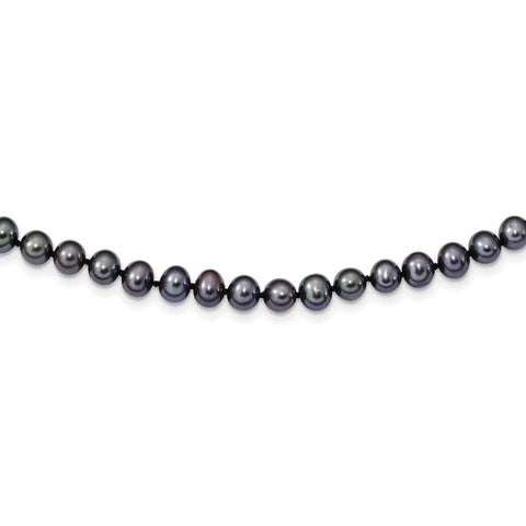 Sterling Silver Rhod-plated 5-6mm Black Egg Shape FWC Pearl Necklace QH5153 - shirin-diamonds