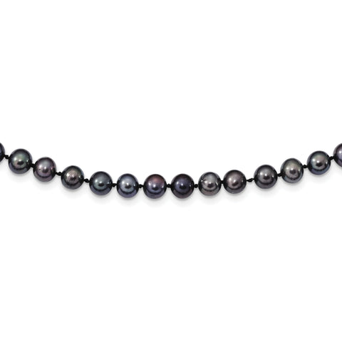 Sterling Silver Rhod-plated 6-7mm Black Egg Shape FWC Pearl Necklace QH5154 - shirin-diamonds