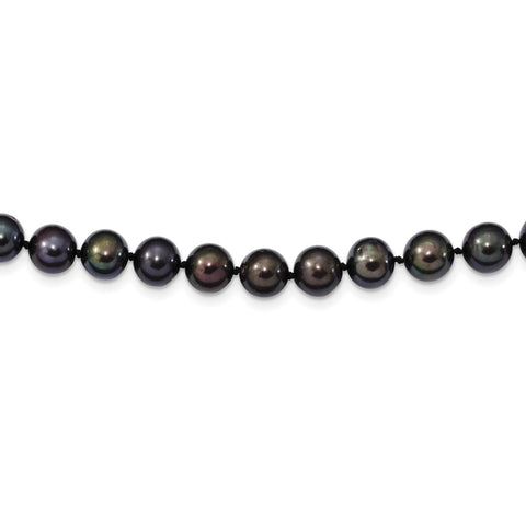 Sterling Silver Rhod-plated 8-9mm Black Egg Shape FWC Pearl Necklace QH5156 - shirin-diamonds