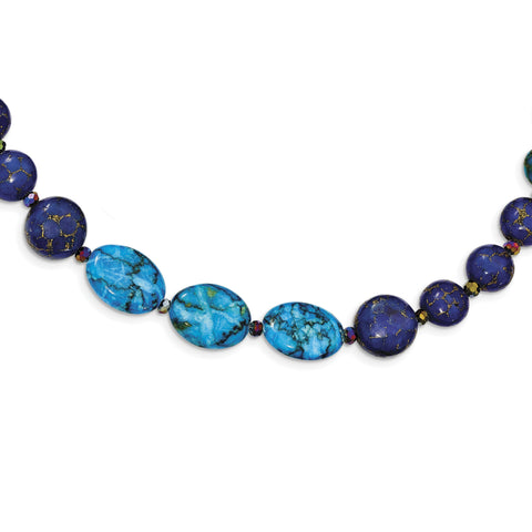Sterling Silver Agate,Crystal,Jasper, Recon. Lapis  w/2 ext Necklace QH5269 - shirin-diamonds