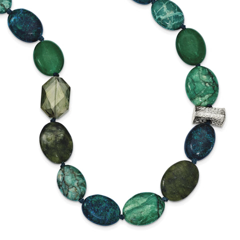 Sterling Silver Jade, Crystal, Jasper and Serpentine w/2in ext Necklace QH5273 - shirin-diamonds