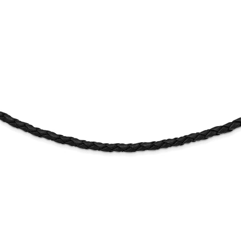 Sterling Silver 4mm Black Leather Braided Necklace QK89 - shirin-diamonds