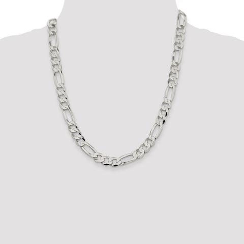 925 Sterling Silver 9.5mm Polished Flat Figaro Chain 22 Inch