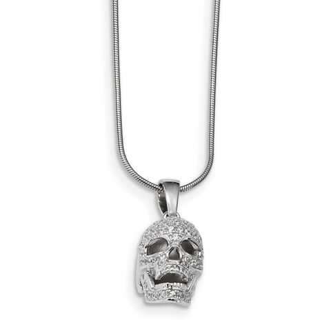 Sterling Silver & CZ Brilliant Embers Polished Skull Necklace QMP1141 - shirin-diamonds