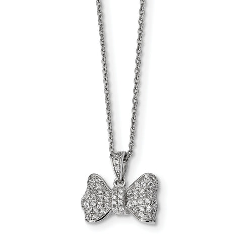 Sterling Silver & CZ Brilliant Embers Bow Necklace QMP1144 - shirin-diamonds