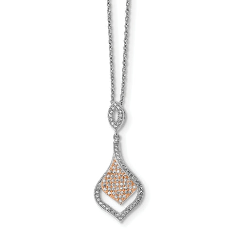 Sterling Silver Rose Gold-plated CZ Brilliant Embers Necklace QMP1234 - shirin-diamonds