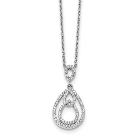 Sterling Silver & CZ Brilliant Embers Polished Teardrop Necklace QMP1270 - shirin-diamonds
