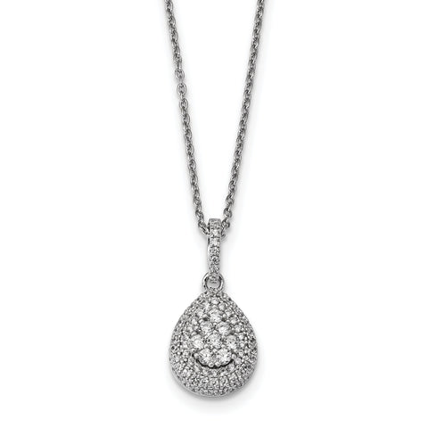 Sterling Silver & CZ Brilliant Embers Teardrop Necklace QMP1271 - shirin-diamonds