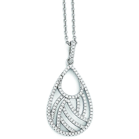 Sterling Silver & CZ Brilliant Embers Polished Teardrop Necklace QMP1276 - shirin-diamonds