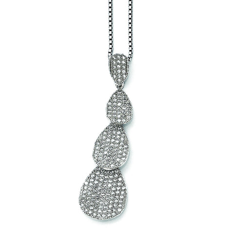 Sterling Silver & CZ Brilliant Embers Polished Triple Teardrop Necklace QMP1294 - shirin-diamonds