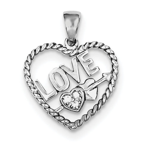 Sterling Silver CZ Love Heart Pendant QP1356 - shirin-diamonds